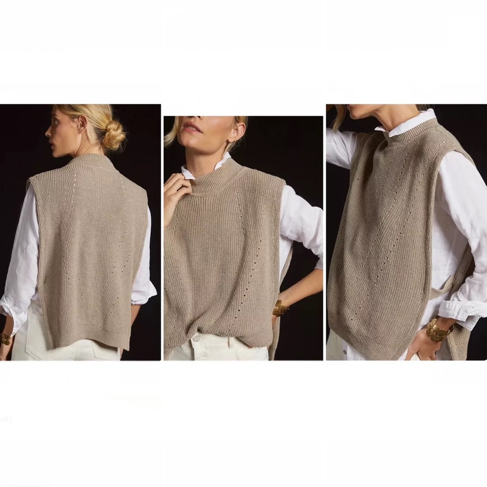 ANTHROPOLOGIE Pilcro Mock Neck Layering Sweater Vest Taupe Medium Large